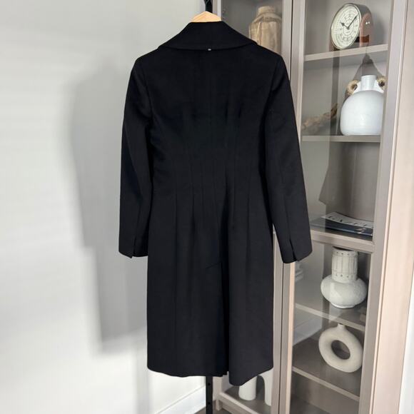 Sportmax Max Mara Black Leather Trim Long Wool Coat Small Formal Overcoat - Picture 2 of 5